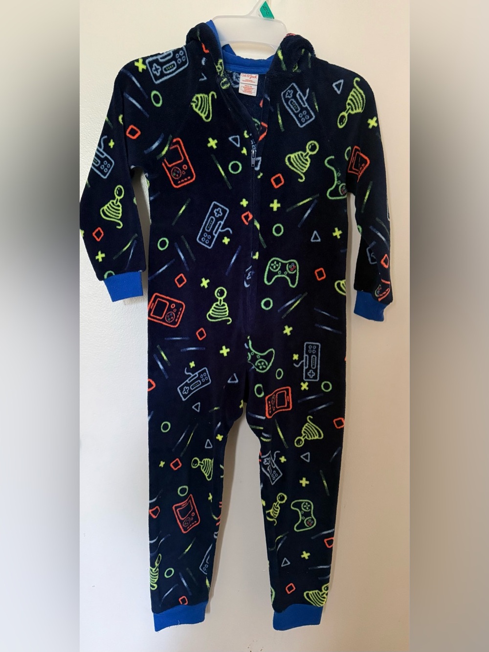 Cat & Jack Navy Blue Gaming-Print Fleece One-Piece Footie